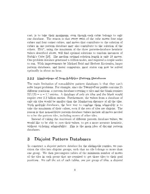 Disjoint Pattern Database Heuristics