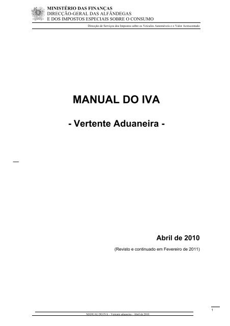 MANUAL DO IVA â Vertente aduaneira â Abril de 2010