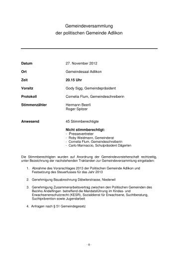 Protokoll der Gemeindeversammlung vom 27. November 2012