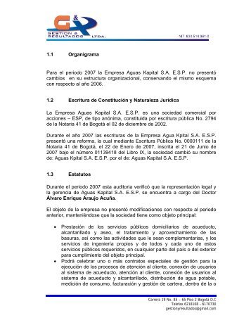 1.1 Organigrama Para el periodo 2007 la Empresa Aguas Kapital ...