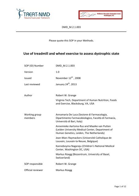 Use of treadmill and wheel exercise to assess ... - Treat-NMD