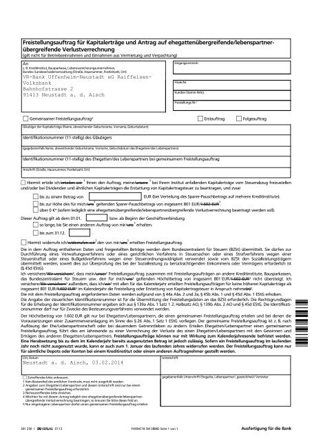 Freistellungsauftrag Auf Kapitalertrage Vr Bank Uffenheim