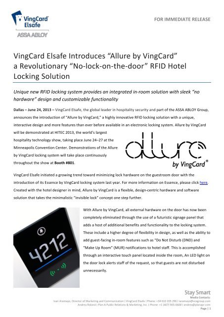 Allure by VingCard PR - VingCard Elsafe