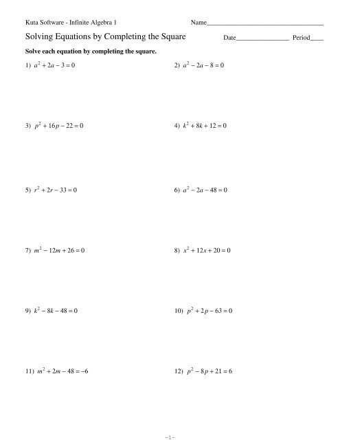 Completing The Square Worksheet