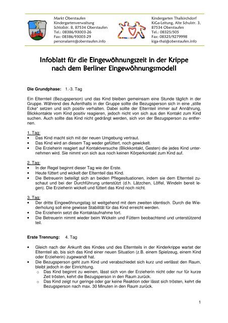 Das Informationsblatt für die Eingewöhnungszeit ... - oberstaufen.info