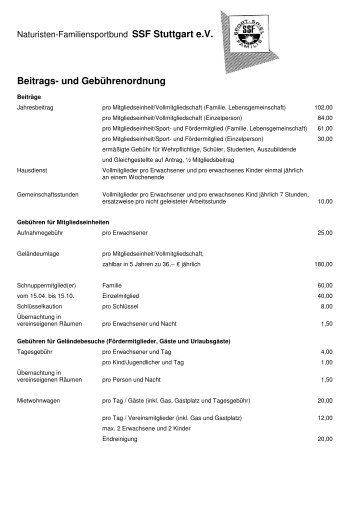 Komplette GebÃ¼hren - FKK-Familiensportbund SSF Stuttgart eV