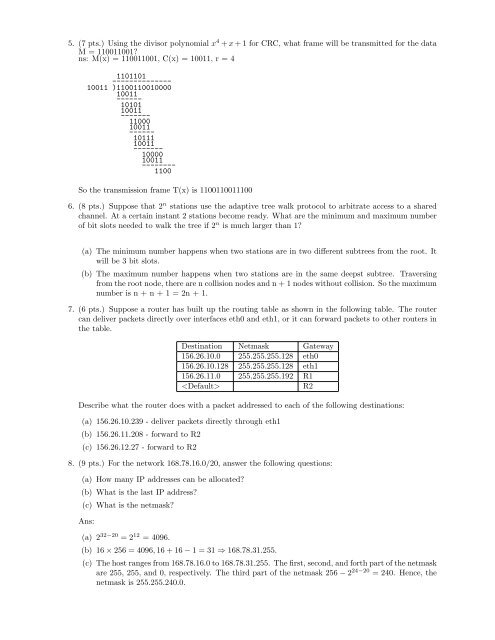 CS 742 Computer Communication Networks Final Exam - Name ...