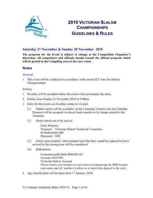 Vic Champs Guidelines Rules - Canoeing Victoria - Australian ...