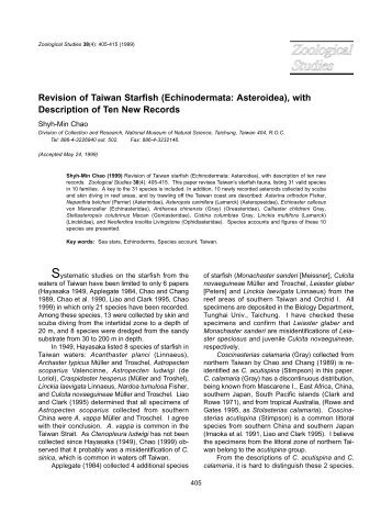 Revision of Taiwan Starfish (Echinodermata: Asteroidea), with ...