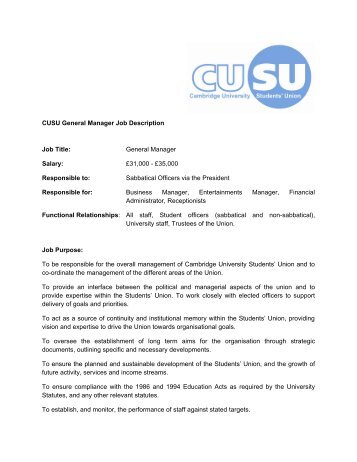 CUSU General Manager Job Description - Cambridge University ...