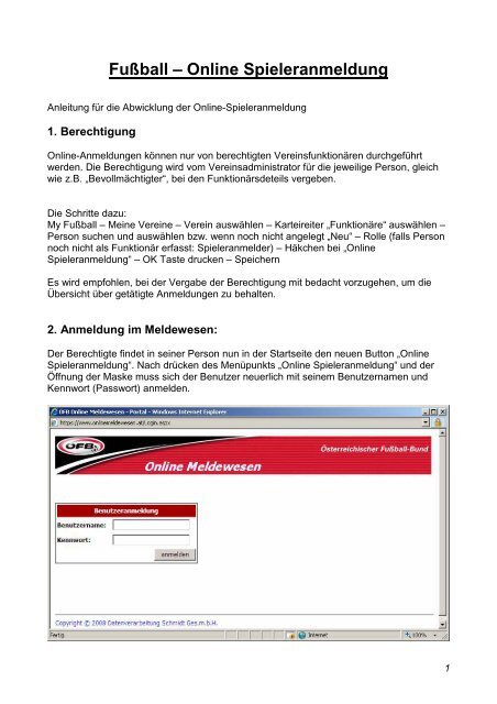 Fußball – Online Spieleranmeldung