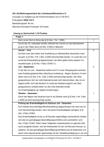 Lösungshinweis Einkommensteuer II 2013 - ZVL