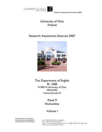 University of Oulu Finland Research Assessment Exercise 2007 The ...