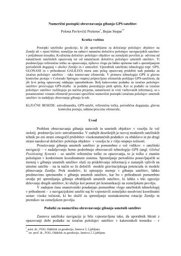 P. Pavlovčič, B. Stopar, Numerični postopki obravnavanja gibanja ...