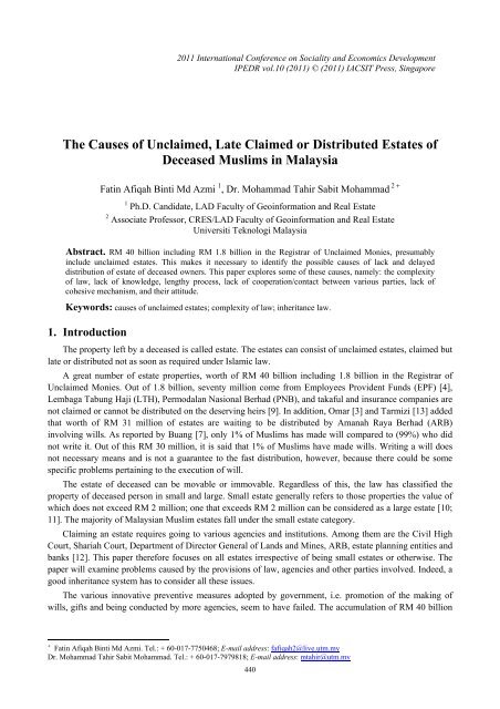 The Causes of Unclaimed, Late Claimed or Distributed ... - ipedr