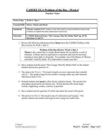 CAHSEE ELA Problem of the Day --Week 6