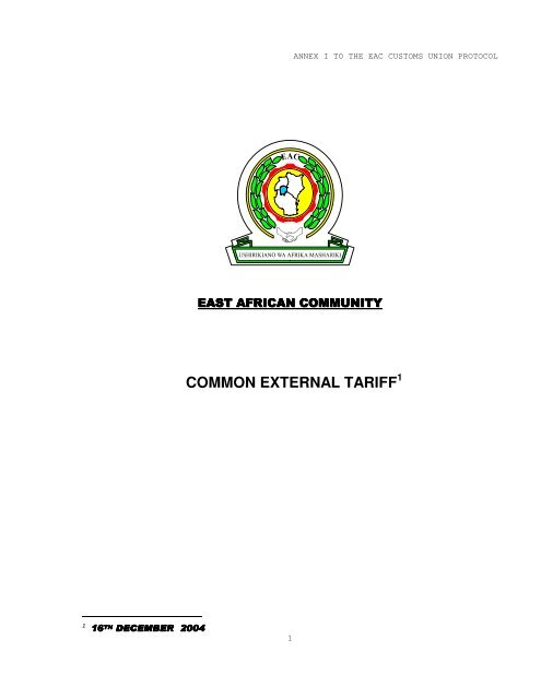 EAC Common External Tariff 2005