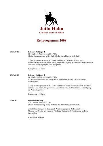 Reitprogramm 2008 - Klassisch Reiten - Jutta Hahn