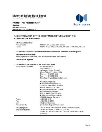 Material Safety Data Sheet - Sachtleben Chemie GmbH