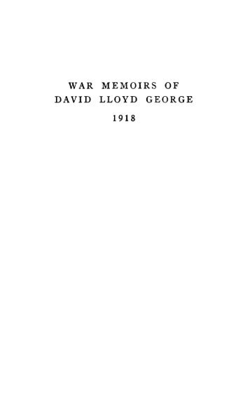 WAR MEMOIRS OF DAVID LLOYD GEORGE 1918