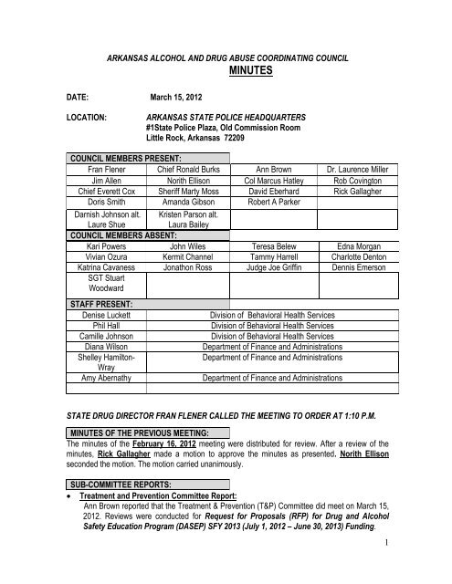 arkansas alcohol and drug abuse coordinating council minutes