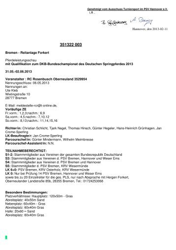 22003 Bremen Forkert Ausschreibung - Pferdesportverband Bremen