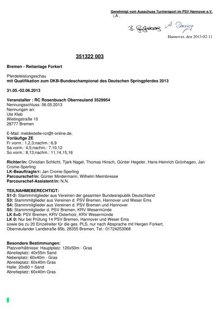 22003 Bremen Forkert Ausschreibung - Pferdesportverband Bremen