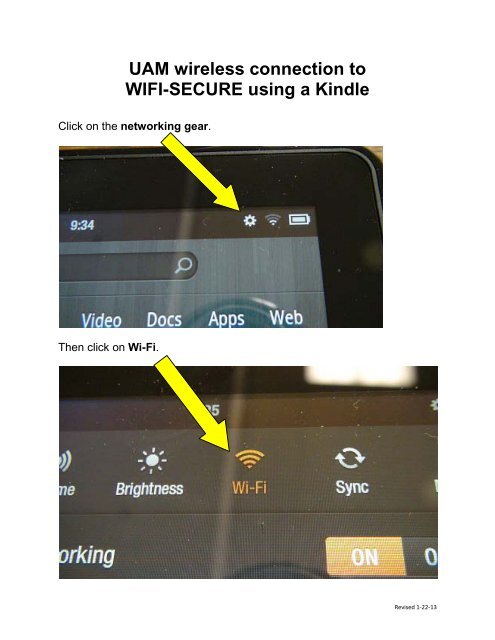 UAM wireless connection to WIFI-SECURE using a Kindle