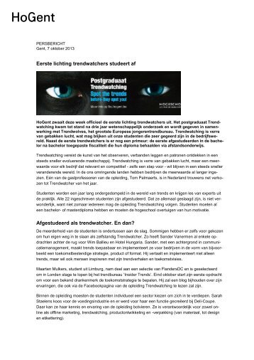 Eerste lichting trendwatchers studeert af ... - Hogeschool Gent