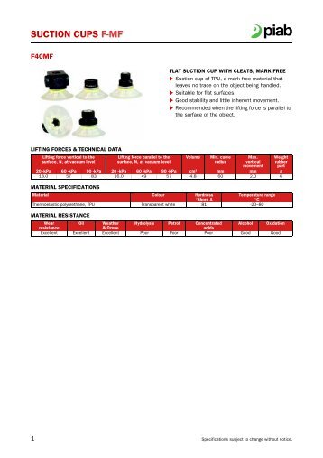 Piab suction cups F40MF data sheet