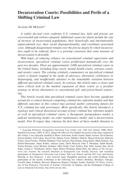 Decarceration Courts - Georgetown Law Journal