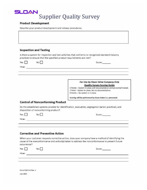 GLOBAL SUPPLIER QUALITY MANUAL - Sloan Valve Company