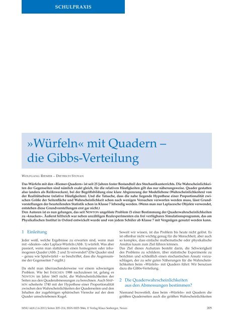 WÃ¼rfelnÂ« mit Quadern â€“ die Gibbs-Verteilung - Wolfgang Riemer