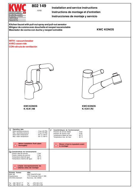 Installation and service instructions Instructions de montage ... - KWC