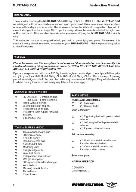 Download Seagull Mustang Instruction Manual - Green Hobby ...