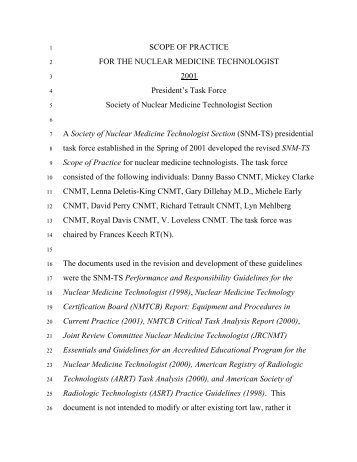 Scope of Practice for the Nuclear Medicine Technologist