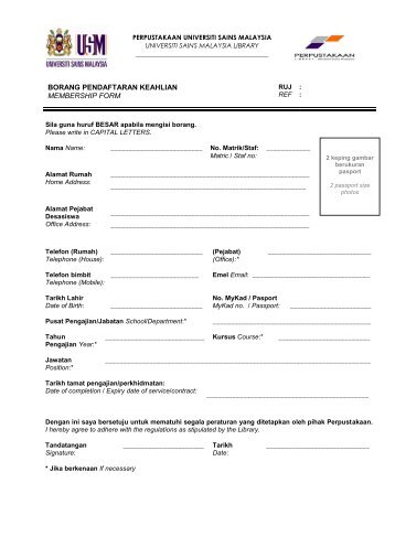 BORANG PENDAFTARAN KEAHLIAN MEMBERSHIP FORM