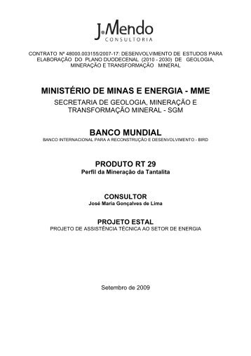 Perfil da MineraÃƒÂ§ÃƒÂ£o da Tantalita - MinistÃƒÂ©rio de Minas e Energia