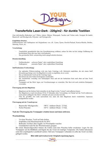 Transferfolie Laser-Dark - 220g/m2 - fÃ¼r dunkle Textilien - Pearl