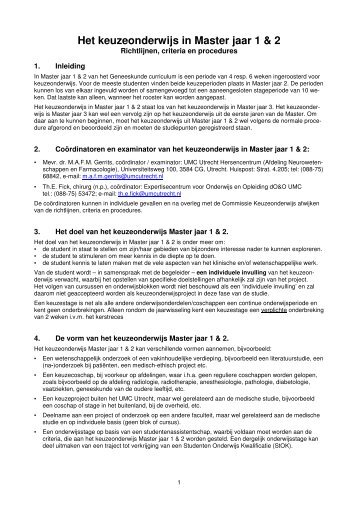 Het keuzeonderwijs in Master jaar 1 & 2 - UMC Utrecht