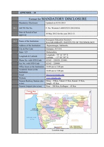 Format for MANDATORY DISCLOSURE - Rajarambapu Institute of ...