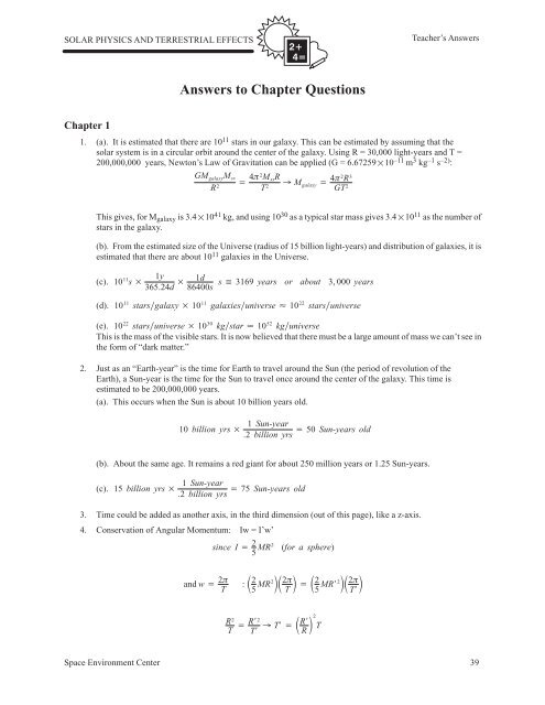 Answers to Chapter Questions - Space Environment Center