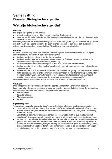 Samenvatting Dossier Biologische agentia Wat zijn ... - Arbokennisnet