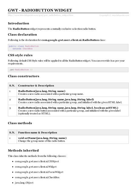 GWT RadioButton Widget - Tutorials Point