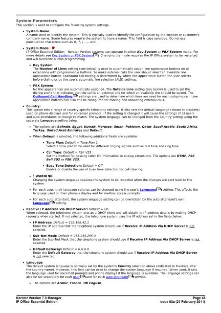 Norstar Version - IP Office Info