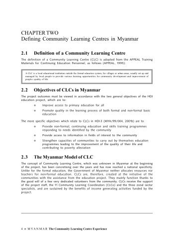 CHAPTER TWO Defining Community Learning Centres in Myanmar