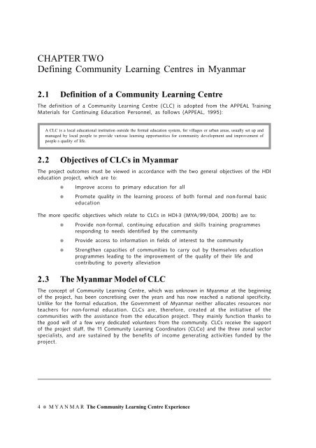 CHAPTER TWO Defining Community Learning Centres in Myanmar