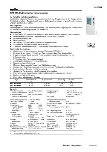 43.038/1 Sauter Components NRT 114: Elektronischer Heizungsregler