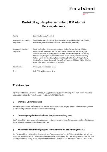 Protokoll 15. Hauptversammlung IFM Alumni Vereinsjahr 2011 ...