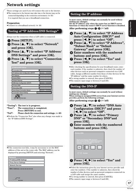 Operating Instructions Blu-ray Disc Player DMP-BD60 ... - Panasonic